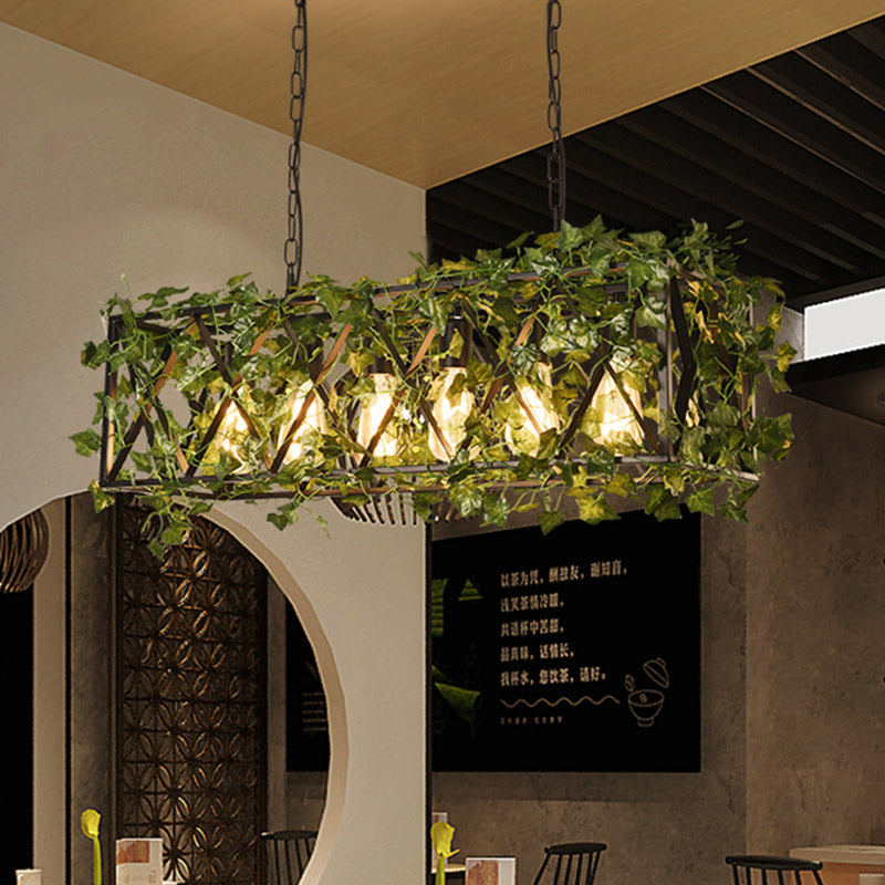 Red/Green Rectangular Island Lighting Industrial Metal 6 Heads Restaurant LED Flower/Plant Ceiling Light Green Clearhalo 'Ceiling Lights' 'Island Lights' Lighting' 398341