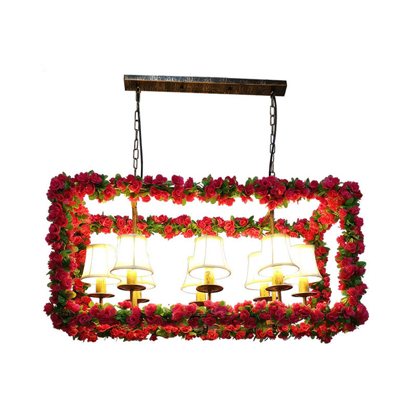 Industrial Rectangular Island Pendant Light 8 Heads Metal Flower Suspension Lighting in Red for Restaurant Clearhalo 'Ceiling Lights' 'Island Lights' Lighting' 398347