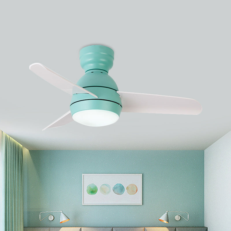 33.5" W LED Ceiling Fan Light Kids Dome Metal Semi Flushmount in Pink/Green/White with 3 White Plastic Blades, Wall/Remote Control Green Clearhalo 'Ceiling Fans with Lights' 'Ceiling Fans' 'Kids Ceiling Fans' 'Kids' Lighting' 398492