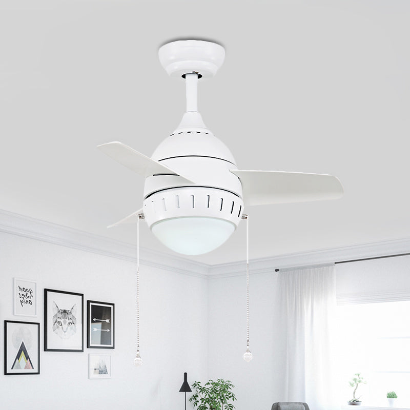 3 Blades LED Hanging Fan Lamp Modern Bedroom Semi Flush Light with Oval Acrylic Shade in Silver/White/Green, 26"/36" Wide White Clearhalo 'Ceiling Fans with Lights' 'Ceiling Fans' 'Kids Ceiling Fans' 'Kids' Lighting' 398642