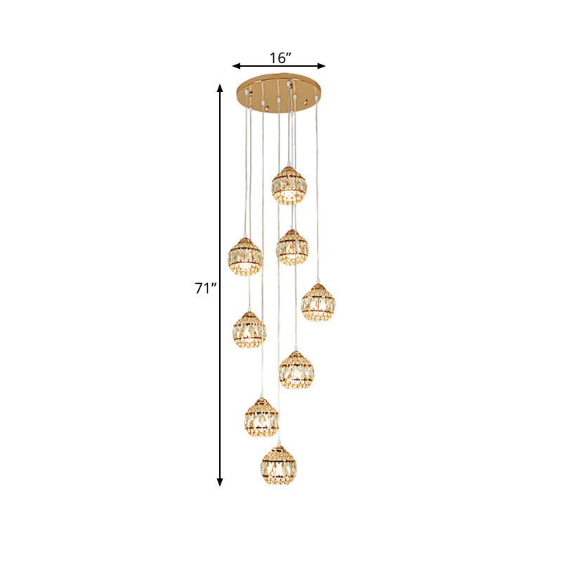 8 Lights Meteor Shower Cluster Pendant Modern Gold Crystal Hanging Ceiling Light for Stair Clearhalo 'Ceiling Lights' 'Modern Pendants' 'Modern' 'Pendant Lights' 'Pendants' Lighting' 398665