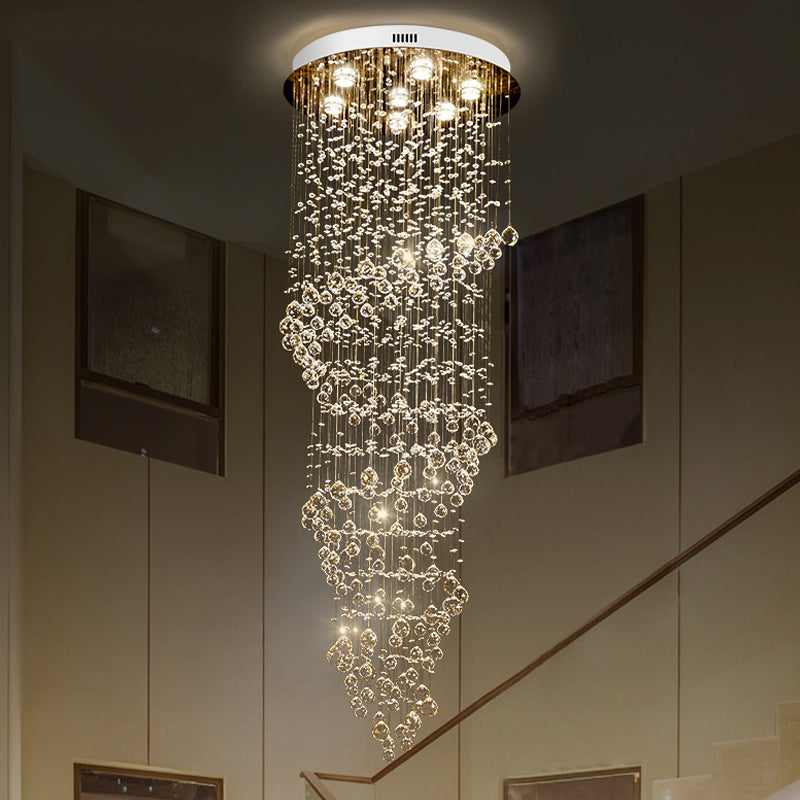 Modern Swirling Strand Ceiling Lamp 7 Lights Crystal LED Cluster Pendant Light in Gold Clearhalo 'Ceiling Lights' 'Modern Pendants' 'Modern' 'Pendant Lights' 'Pendants' Lighting' 398677