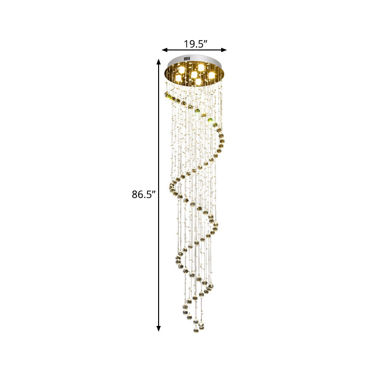 Crystal Gold Multi Light Pendant Spiral 6-Head Contemporary LED Hanging Lamp Fixture Clearhalo 'Ceiling Lights' 'Modern Pendants' 'Modern' 'Pendant Lights' 'Pendants' Lighting' 398685