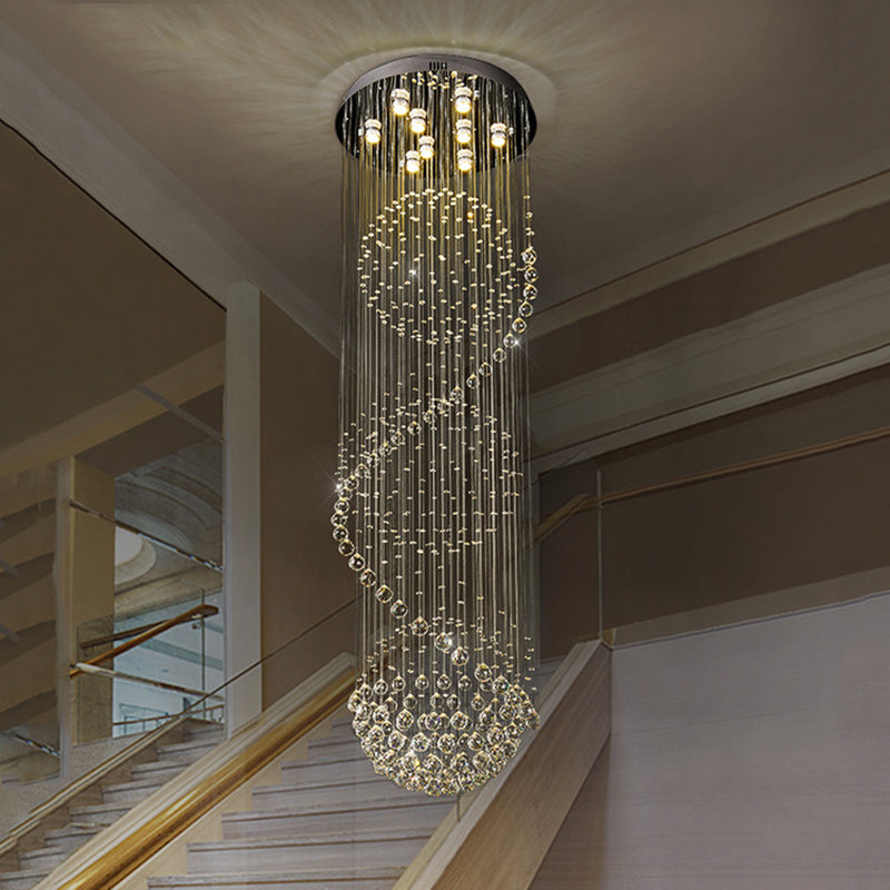 Black Orbs and Rods Cluster Pendant Modern Clear Crystal 9-Bulb Stair LED Ceiling Hang Fixture Clearhalo 'Ceiling Lights' 'Modern Pendants' 'Modern' 'Pendant Lights' 'Pendants' Lighting' 398688