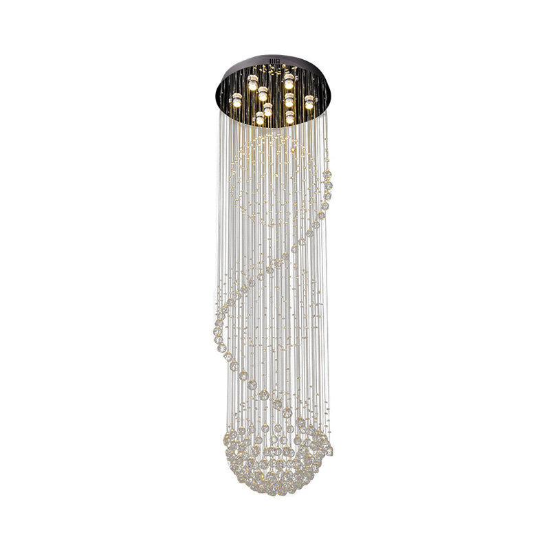 Black Orbs and Rods Cluster Pendant Modern Clear Crystal 9-Bulb Stair LED Ceiling Hang Fixture Clearhalo 'Ceiling Lights' 'Modern Pendants' 'Modern' 'Pendant Lights' 'Pendants' Lighting' 398689