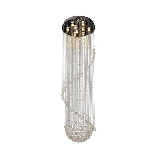 Black Orbs and Rods Cluster Pendant Modern Clear Crystal 9-Bulb Stair LED Ceiling Hang Fixture Clearhalo 'Ceiling Lights' 'Modern Pendants' 'Modern' 'Pendant Lights' 'Pendants' Lighting' 398689