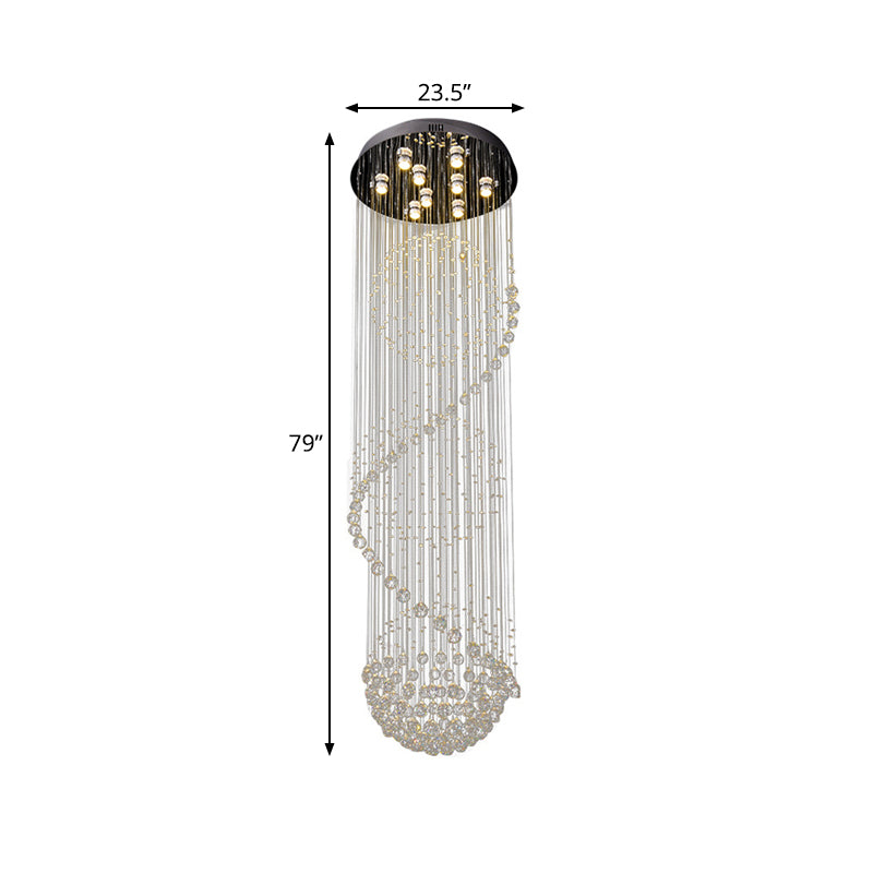 Black Orbs and Rods Cluster Pendant Modern Clear Crystal 9-Bulb Stair LED Ceiling Hang Fixture Clearhalo 'Ceiling Lights' 'Modern Pendants' 'Modern' 'Pendant Lights' 'Pendants' Lighting' 398690