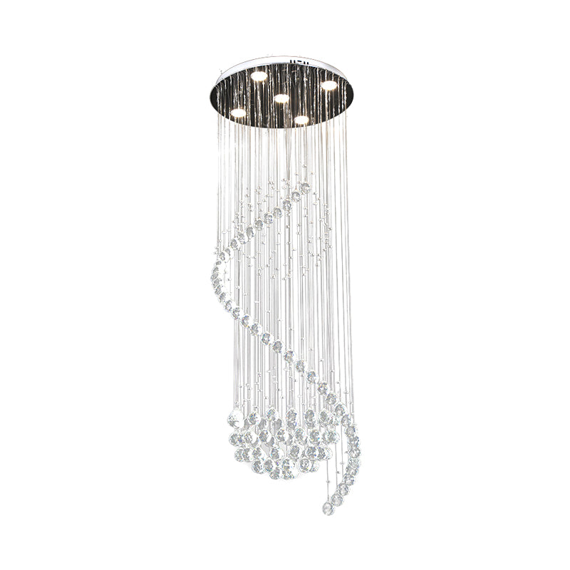 Clear Crystal Spiral Multi Light Pendant Contemporary 5 Lights Living Room LED Hanging Lamp Clearhalo 'Ceiling Lights' 'Modern Pendants' 'Modern' 'Pendant Lights' 'Pendants' Lighting' 398694