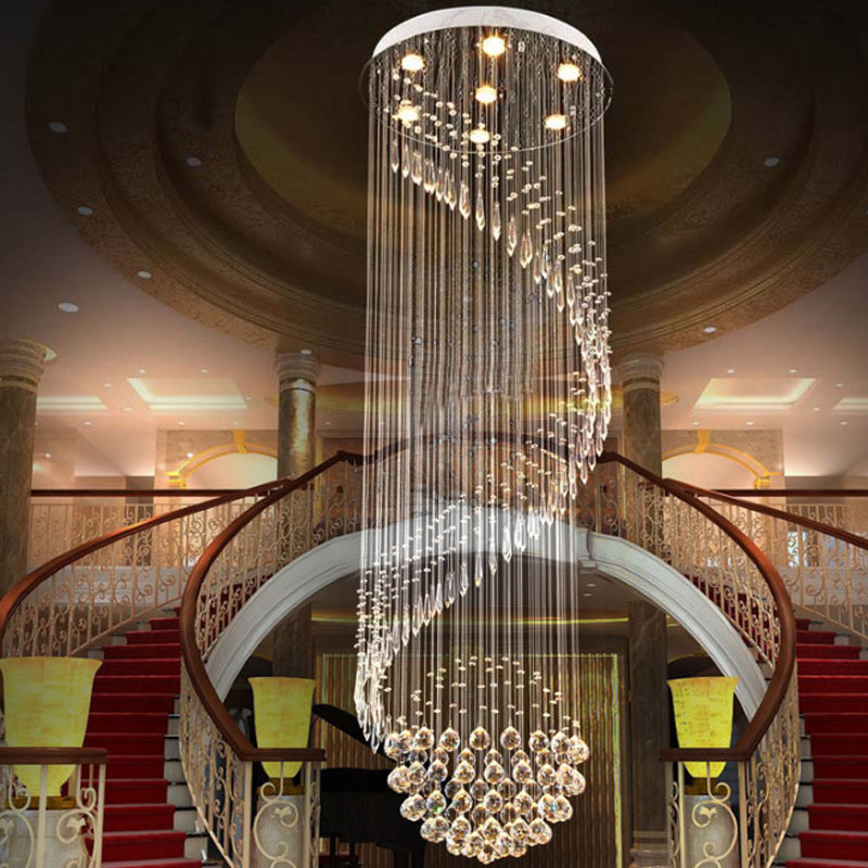 Spiral Stair Cluster Pendant Lamp Minimalist Clear Crystal 7-Light Silver LED Ceiling Light Clearhalo 'Ceiling Lights' 'Modern Pendants' 'Modern' 'Pendant Lights' 'Pendants' Lighting' 398697