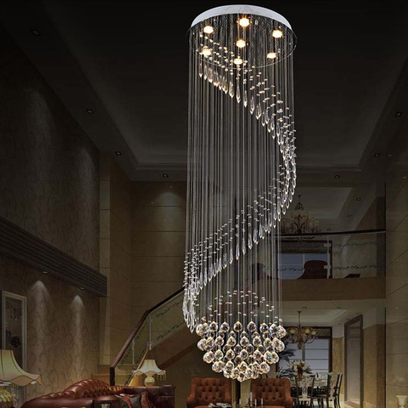 Spiral Stair Cluster Pendant Lamp Minimalist Clear Crystal 7-Light Silver LED Ceiling Light Clearhalo 'Ceiling Lights' 'Modern Pendants' 'Modern' 'Pendant Lights' 'Pendants' Lighting' 398698