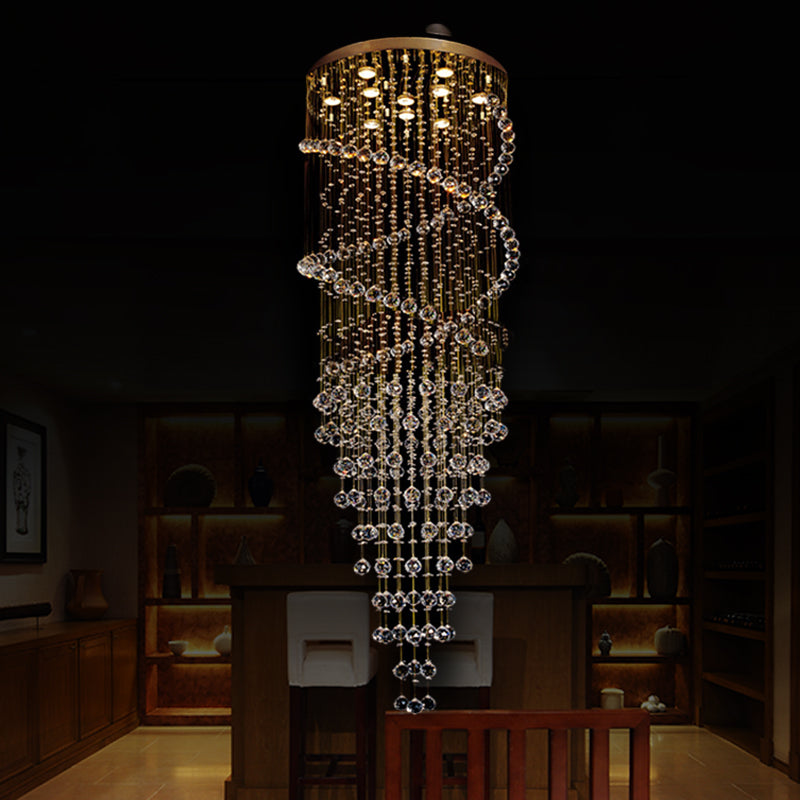 10-Head Spiral Cascades Hanging Lamp Modernism Brass Clear Crystal LED Multi Light Pendant Clearhalo 'Ceiling Lights' 'Modern Pendants' 'Modern' 'Pendant Lights' 'Pendants' Lighting' 398737