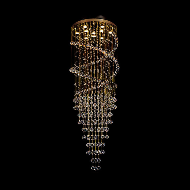 10-Head Spiral Cascades Hanging Lamp Modernism Brass Clear Crystal LED Multi Light Pendant Clearhalo 'Ceiling Lights' 'Modern Pendants' 'Modern' 'Pendant Lights' 'Pendants' Lighting' 398739