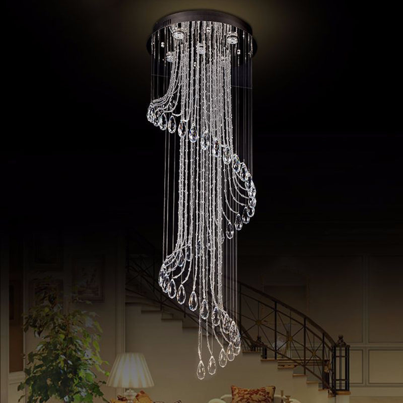 Black 5-Light LED Ceiling Light Contemporary Clear Crystal Spiral Cluster Pendant for Living Room Black Clearhalo 'Ceiling Lights' 'Modern Pendants' 'Modern' 'Pendant Lights' 'Pendants' Lighting' 398741