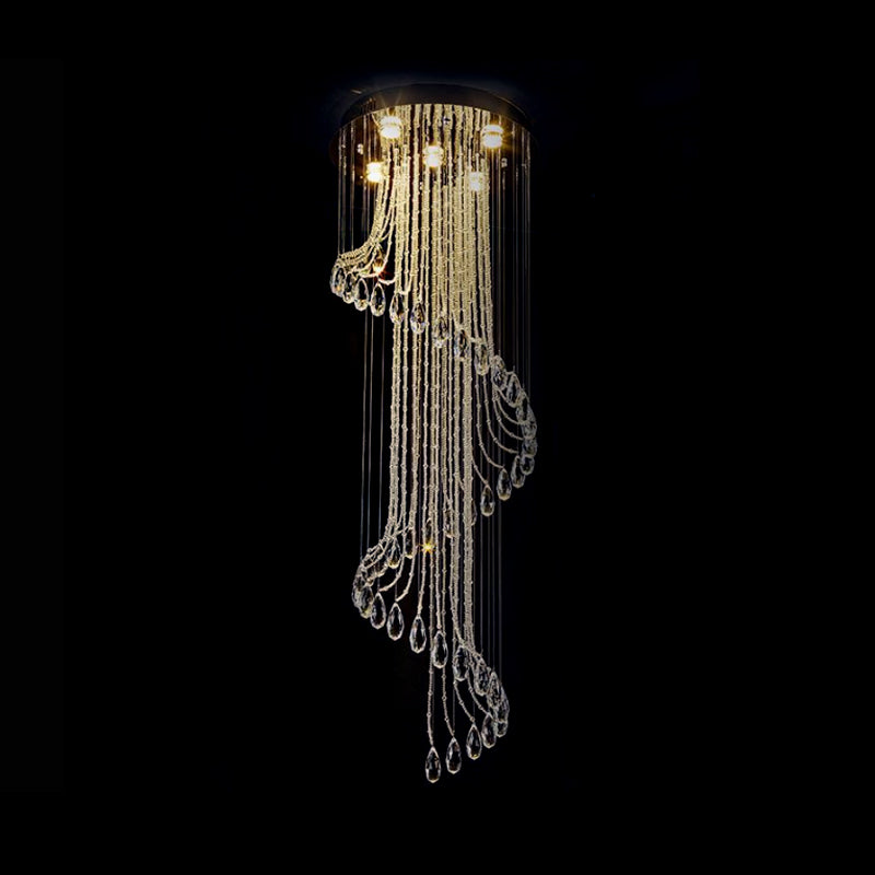 Black 5-Light LED Ceiling Light Contemporary Clear Crystal Spiral Cluster Pendant for Living Room Clearhalo 'Ceiling Lights' 'Modern Pendants' 'Modern' 'Pendant Lights' 'Pendants' Lighting' 398744