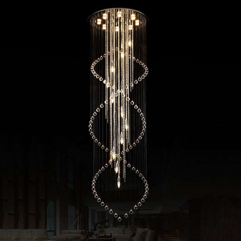 Cascading Stair Cluster Pendant Lamp Minimalist Crystal 19-Bulb Silver LED Suspension Light Clearhalo 'Ceiling Lights' 'Modern Pendants' 'Modern' 'Pendant Lights' 'Pendants' Lighting' 398747