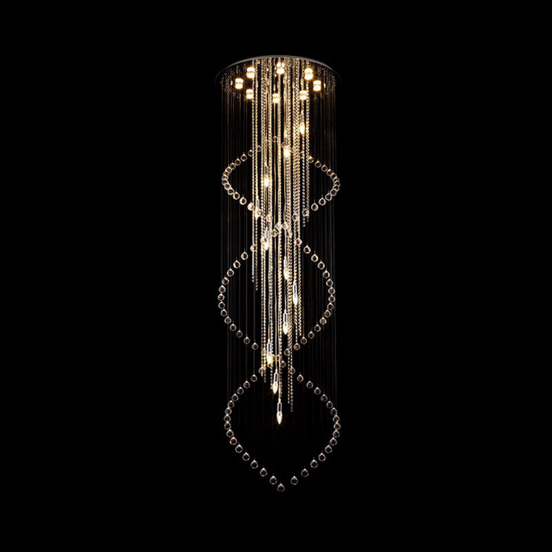 Cascading Stair Cluster Pendant Lamp Minimalist Crystal 19-Bulb Silver LED Suspension Light Clearhalo 'Ceiling Lights' 'Modern Pendants' 'Modern' 'Pendant Lights' 'Pendants' Lighting' 398748