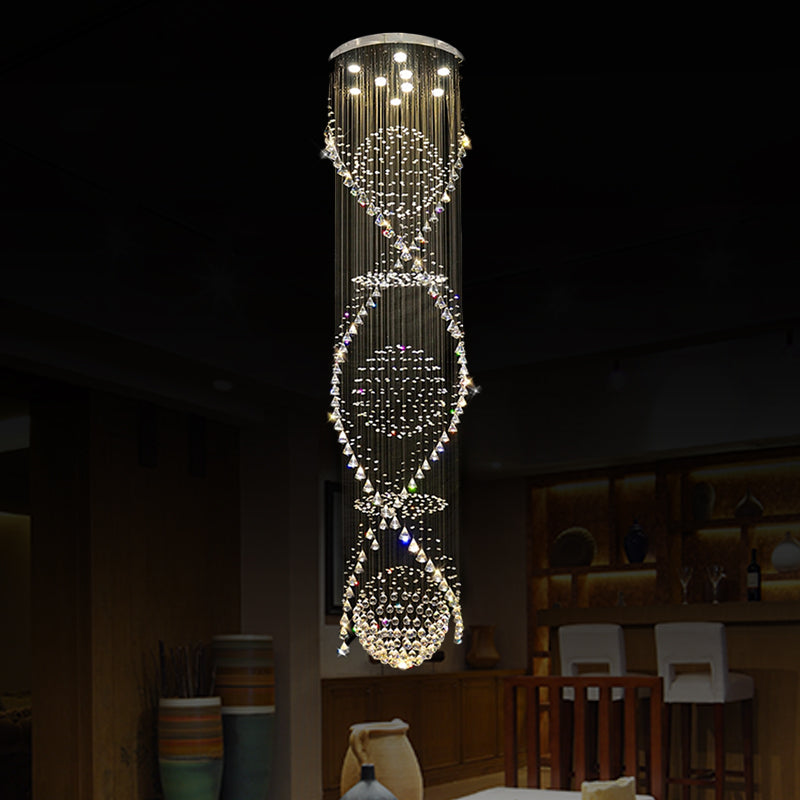 Twirling Waterfall Crystal LED Drop Lamp Modern 9 Bulbs Living Room Multi Pendant Light Silver Clearhalo 'Ceiling Lights' 'Modern Pendants' 'Modern' 'Pendant Lights' 'Pendants' Lighting' 398751