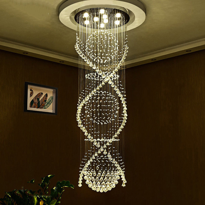 Twirling Waterfall Crystal LED Drop Lamp Modern 9 Bulbs Living Room Multi Pendant Light Clearhalo 'Ceiling Lights' 'Modern Pendants' 'Modern' 'Pendant Lights' 'Pendants' Lighting' 398752