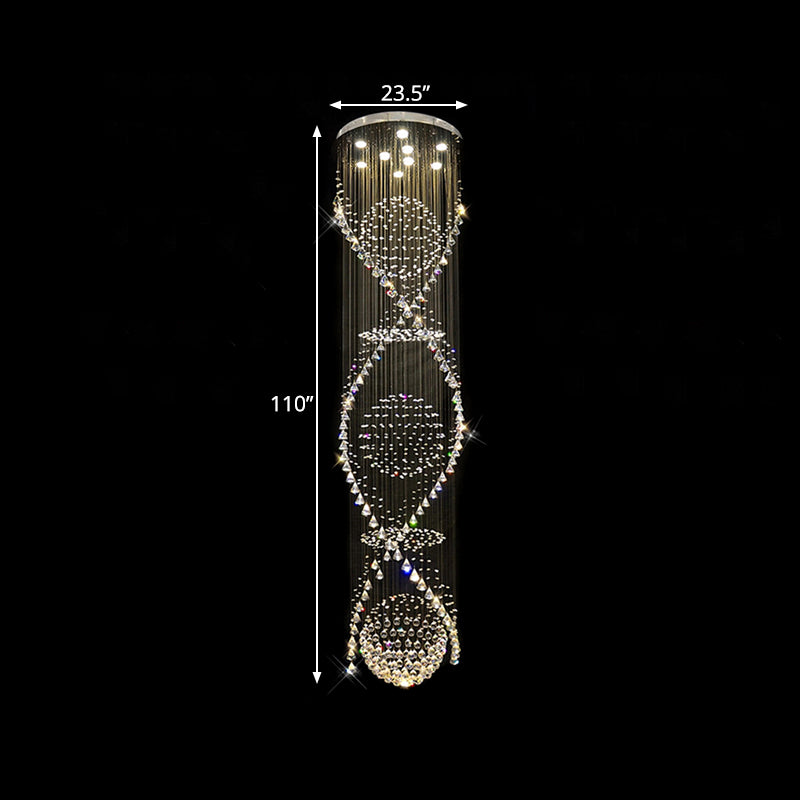 Twirling Waterfall Crystal LED Drop Lamp Modern 9 Bulbs Living Room Multi Pendant Light Clearhalo 'Ceiling Lights' 'Modern Pendants' 'Modern' 'Pendant Lights' 'Pendants' Lighting' 398755