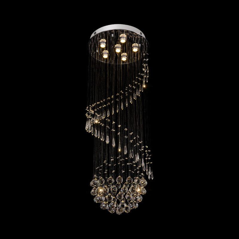 6-Light LED Cluster Pendant Light Modernist Twirl Crystal Hanging Ceiling Lamp in Silver Clearhalo 'Ceiling Lights' 'Modern Pendants' 'Modern' 'Pendant Lights' 'Pendants' Lighting' 398779