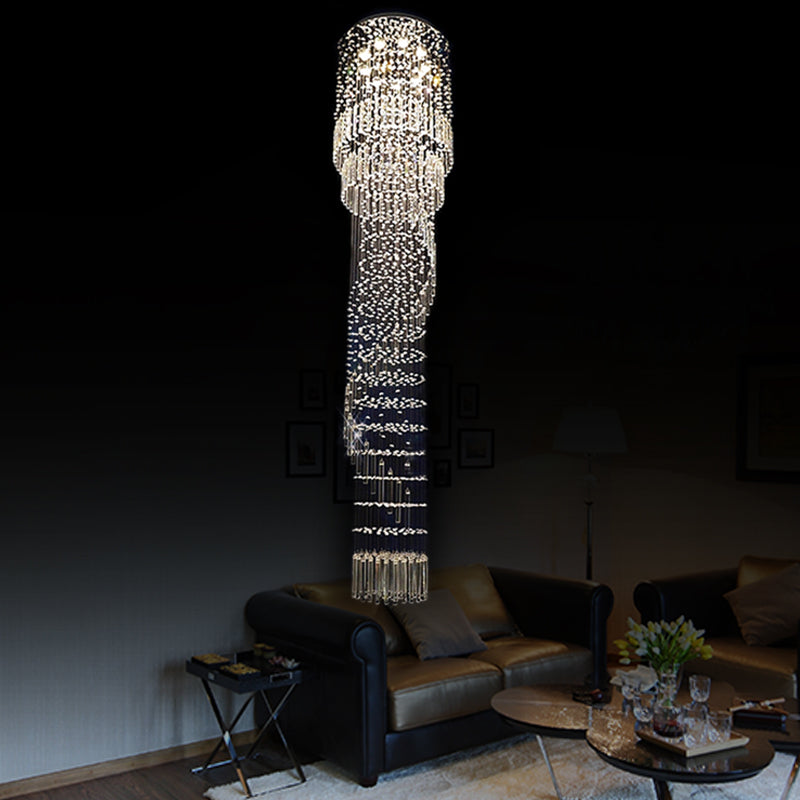 Gold 9 Heads LED Pendant Lighting Modernism Crystal Cascading Multiple Hanging Lamp Gold Clearhalo 'Ceiling Lights' 'Modern Pendants' 'Modern' 'Pendant Lights' 'Pendants' Lighting' 398786