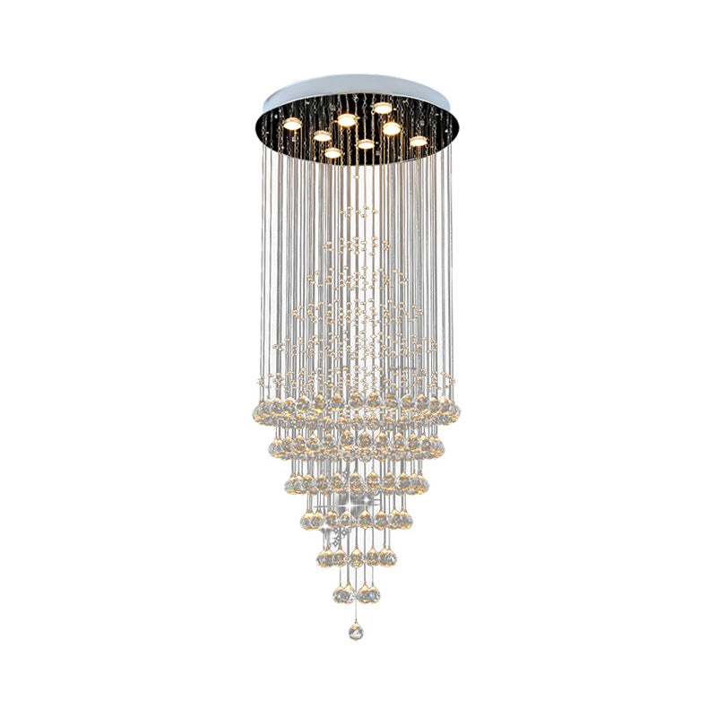 Silver 8-Bulb LED Ceiling Light Modernism Crystal Layered Multi Light Chandelier for Living Room Clearhalo 'Ceiling Lights' 'Modern Pendants' 'Modern' 'Pendant Lights' 'Pendants' Lighting' 398814