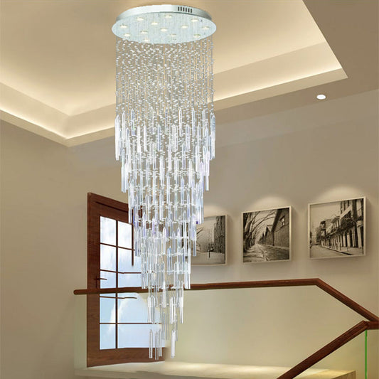 Silver Orbs and Rods Suspension Light Modern Crystal 13 Bulbs Stair Multi Pendant Chandelier Silver Clearhalo 'Ceiling Lights' 'Modern Pendants' 'Modern' 'Pendant Lights' 'Pendants' Lighting' 398821