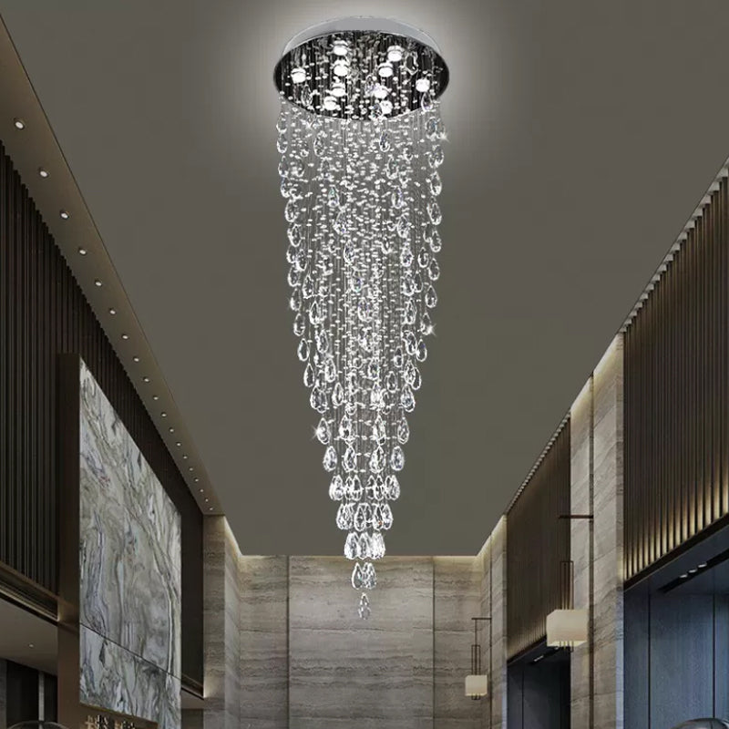 9 Lights Raindrop Hanging Lamp Modernism Silver Clear Crystal LED Multi Light Pendant Silver Clearhalo 'Ceiling Lights' 'Modern Pendants' 'Modern' 'Pendant Lights' 'Pendants' Lighting' 398826