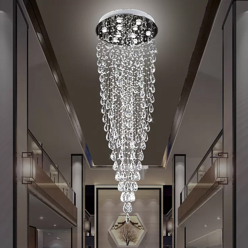 9 Lights Raindrop Hanging Lamp Modernism Silver Clear Crystal LED Multi Light Pendant Clearhalo 'Ceiling Lights' 'Modern Pendants' 'Modern' 'Pendant Lights' 'Pendants' Lighting' 398827