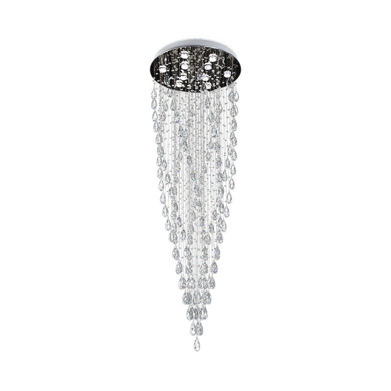 9 Lights Raindrop Hanging Lamp Modernism Silver Clear Crystal LED Multi Light Pendant Clearhalo 'Ceiling Lights' 'Modern Pendants' 'Modern' 'Pendant Lights' 'Pendants' Lighting' 398829