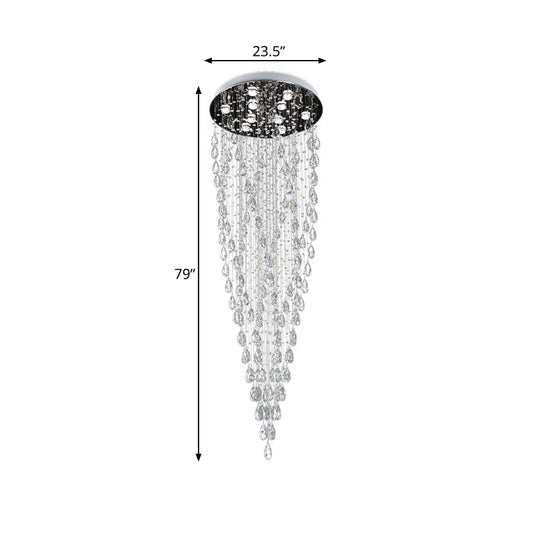 9 Lights Raindrop Hanging Lamp Modernism Silver Clear Crystal LED Multi Light Pendant Clearhalo 'Ceiling Lights' 'Modern Pendants' 'Modern' 'Pendant Lights' 'Pendants' Lighting' 398830