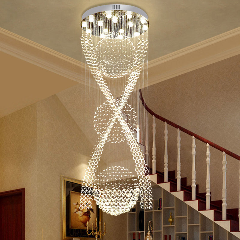 Crystal Spiraling Multi Light Pendant Modernist 15 Lights Living Room LED Hanging Lamp in Silver Silver Clearhalo 'Ceiling Lights' 'Modern Pendants' 'Modern' 'Pendant Lights' 'Pendants' Lighting' 398841