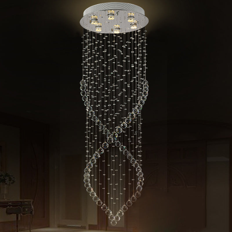 Silver 6-Light LED Suspension Light Modernism Crystal Swirl Multi Lamp Chandelier with Round Canopy Silver Clearhalo 'Ceiling Lights' 'Modern Pendants' 'Modern' 'Pendant Lights' 'Pendants' Lighting' 398846