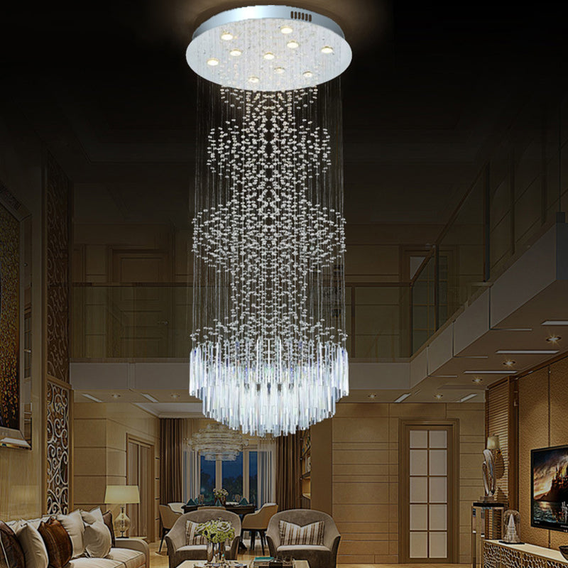 Modern Orbs and Rods Ceiling Lamp 10 Lights Crystal LED Multi Hanging Light Fixture in Silver Clearhalo 'Ceiling Lights' 'Modern Pendants' 'Modern' 'Pendant Lights' 'Pendants' Lighting' 398863