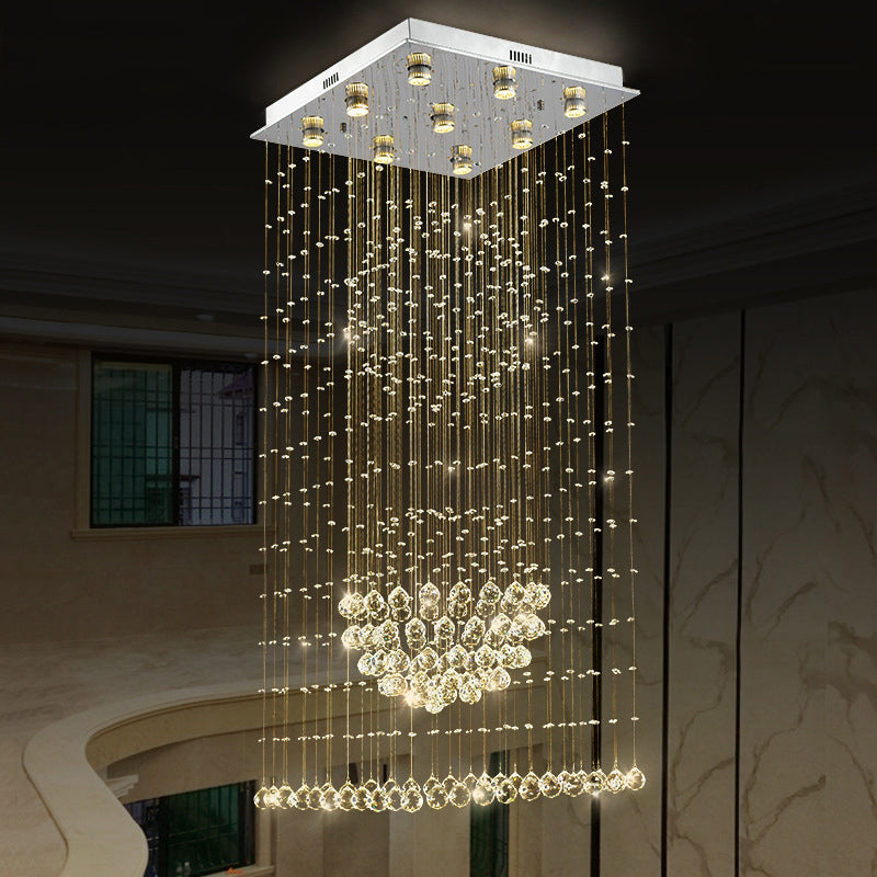 Modernist Waterfall Pendant Light 9-Bulb Crystal LED Multi Ceiling Lamp in Silver with Square Canopy Clearhalo 'Ceiling Lights' 'Modern Pendants' 'Modern' 'Pendant Lights' 'Pendants' Lighting' 398867