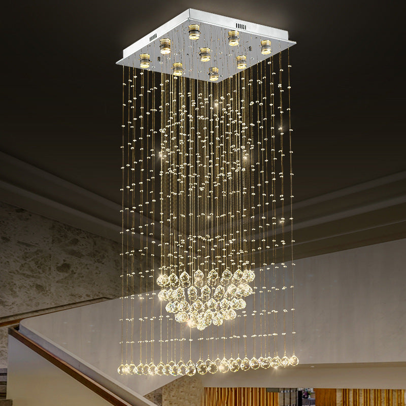 Modernist Waterfall Pendant Light 9-Bulb Crystal LED Multi Ceiling Lamp in Silver with Square Canopy Clearhalo 'Ceiling Lights' 'Modern Pendants' 'Modern' 'Pendant Lights' 'Pendants' Lighting' 398868