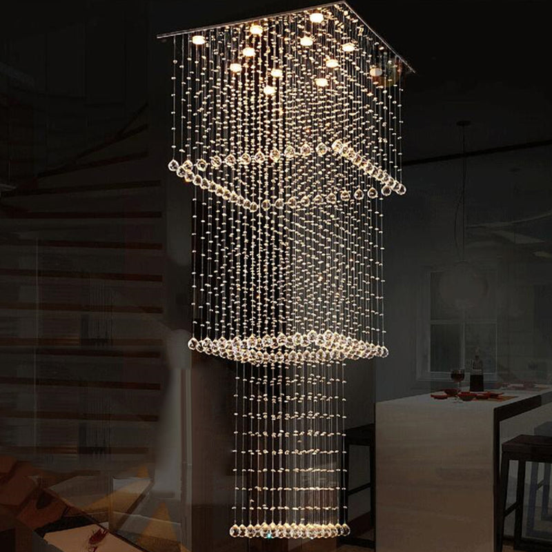 Silver 13-Head LED Hanging Light Modernism Crystal Square Multi Pendant Light Fixture Silver Clearhalo 'Ceiling Lights' 'Modern Pendants' 'Modern' 'Pendant Lights' 'Pendants' Lighting' 398871