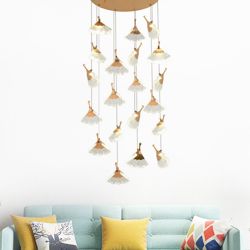 24 Heads Acrylic Suspension Lamp Contemporary Gold Ginkgo Leaf Stair Cluster Pendant Light Gold Clearhalo 'Ceiling Lights' 'Modern Pendants' 'Modern' 'Pendant Lights' 'Pendants' Lighting' 398897