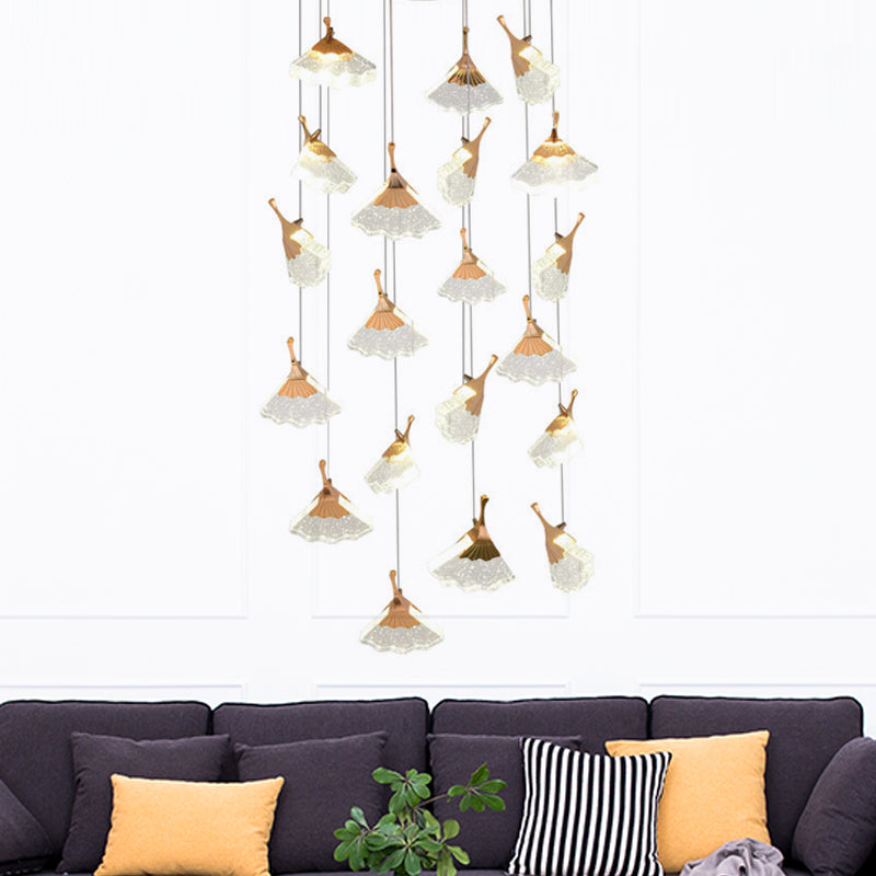 24 Heads Acrylic Suspension Lamp Contemporary Gold Ginkgo Leaf Stair Cluster Pendant Light Clearhalo 'Ceiling Lights' 'Modern Pendants' 'Modern' 'Pendant Lights' 'Pendants' Lighting' 398898