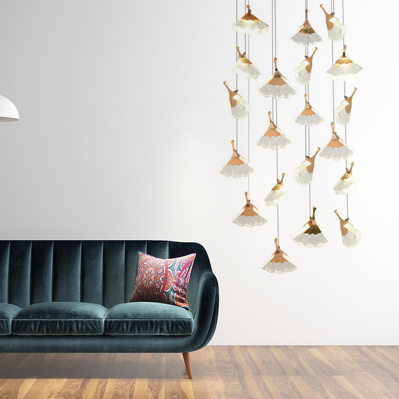 24 Heads Acrylic Suspension Lamp Contemporary Gold Ginkgo Leaf Stair Cluster Pendant Light Clearhalo 'Ceiling Lights' 'Modern Pendants' 'Modern' 'Pendant Lights' 'Pendants' Lighting' 398899