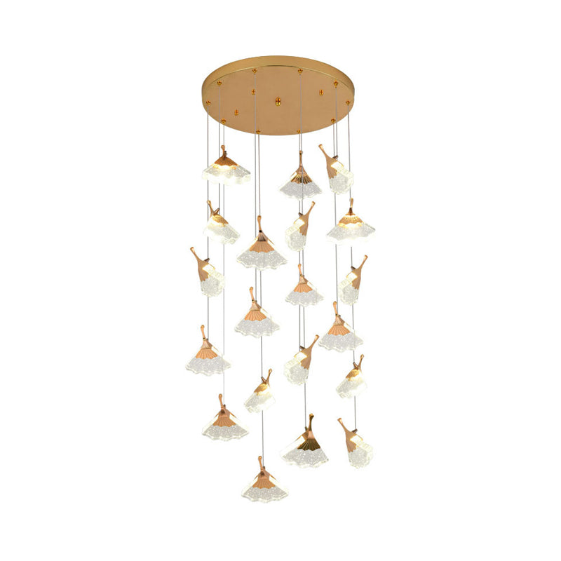 24 Heads Acrylic Suspension Lamp Contemporary Gold Ginkgo Leaf Stair Cluster Pendant Light Clearhalo 'Ceiling Lights' 'Modern Pendants' 'Modern' 'Pendant Lights' 'Pendants' Lighting' 398900