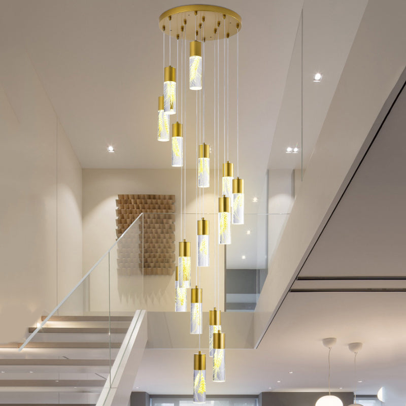 Gold 15/20-Head LED Hanging Light Modernism Acrylic Tube Multi Light Pendant Chandelier Clearhalo 'Ceiling Lights' 'Modern Pendants' 'Modern' 'Pendant Lights' 'Pendants' Lighting' 398912