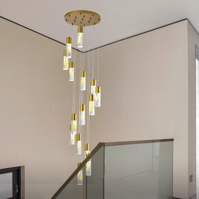 Gold 15/20-Head LED Hanging Light Modernism Acrylic Tube Multi Light Pendant Chandelier Clearhalo 'Ceiling Lights' 'Modern Pendants' 'Modern' 'Pendant Lights' 'Pendants' Lighting' 398913