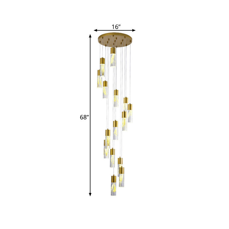 Gold 15/20-Head LED Hanging Light Modernism Acrylic Tube Multi Light Pendant Chandelier Clearhalo 'Ceiling Lights' 'Modern Pendants' 'Modern' 'Pendant Lights' 'Pendants' Lighting' 398915