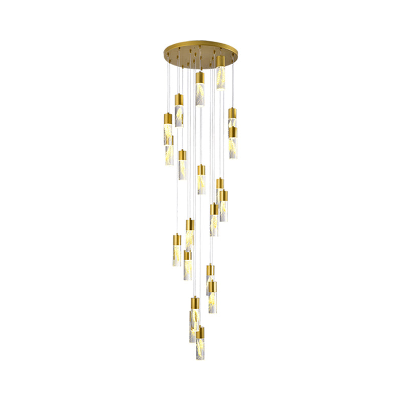 Gold 15/20-Head LED Hanging Light Modernism Acrylic Tube Multi Light Pendant Chandelier Clearhalo 'Ceiling Lights' 'Modern Pendants' 'Modern' 'Pendant Lights' 'Pendants' Lighting' 398918