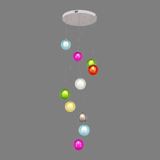 10 Lights Globe Cluster Pendant Modern White/Pink Glass LED Hanging Ceiling Light for Stair Clearhalo 'Ceiling Lights' 'Glass shade' 'Glass' 'Modern Pendants' 'Modern' 'Pendant Lights' 'Pendants' Lighting' 398923