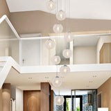 Global Clear Glass LED Hanging Lamp Modernist 10 Heads Stair Multi Pendant Ceiling Light in White Clearhalo 'Ceiling Lights' 'Glass shade' 'Glass' 'Modern Pendants' 'Modern' 'Pendant Lights' 'Pendants' Lighting' 398934