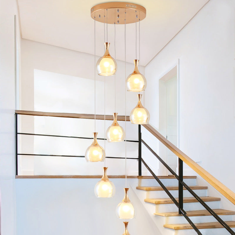 Gold 8-Bulb Ceiling Light Modernism Clear Glass Dome Multi Lamp Pendant with Round Canopy Gold Clearhalo 'Ceiling Lights' 'Glass shade' 'Glass' 'Modern Pendants' 'Modern' 'Pendant Lights' 'Pendants' Lighting' 398942