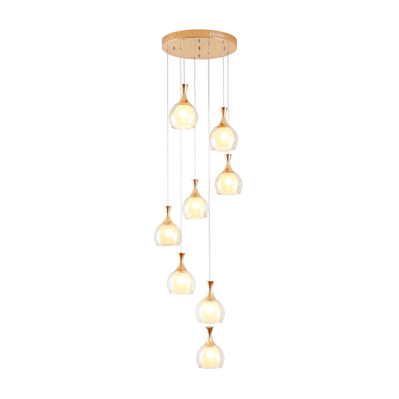 Gold 8-Bulb Ceiling Light Modernism Clear Glass Dome Multi Lamp Pendant with Round Canopy Clearhalo 'Ceiling Lights' 'Glass shade' 'Glass' 'Modern Pendants' 'Modern' 'Pendant Lights' 'Pendants' Lighting' 398945