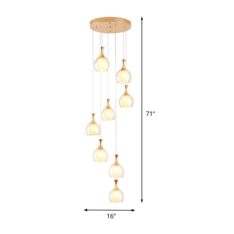 Gold 8-Bulb Ceiling Light Modernism Clear Glass Dome Multi Lamp Pendant with Round Canopy Clearhalo 'Ceiling Lights' 'Glass shade' 'Glass' 'Modern Pendants' 'Modern' 'Pendant Lights' 'Pendants' Lighting' 398946